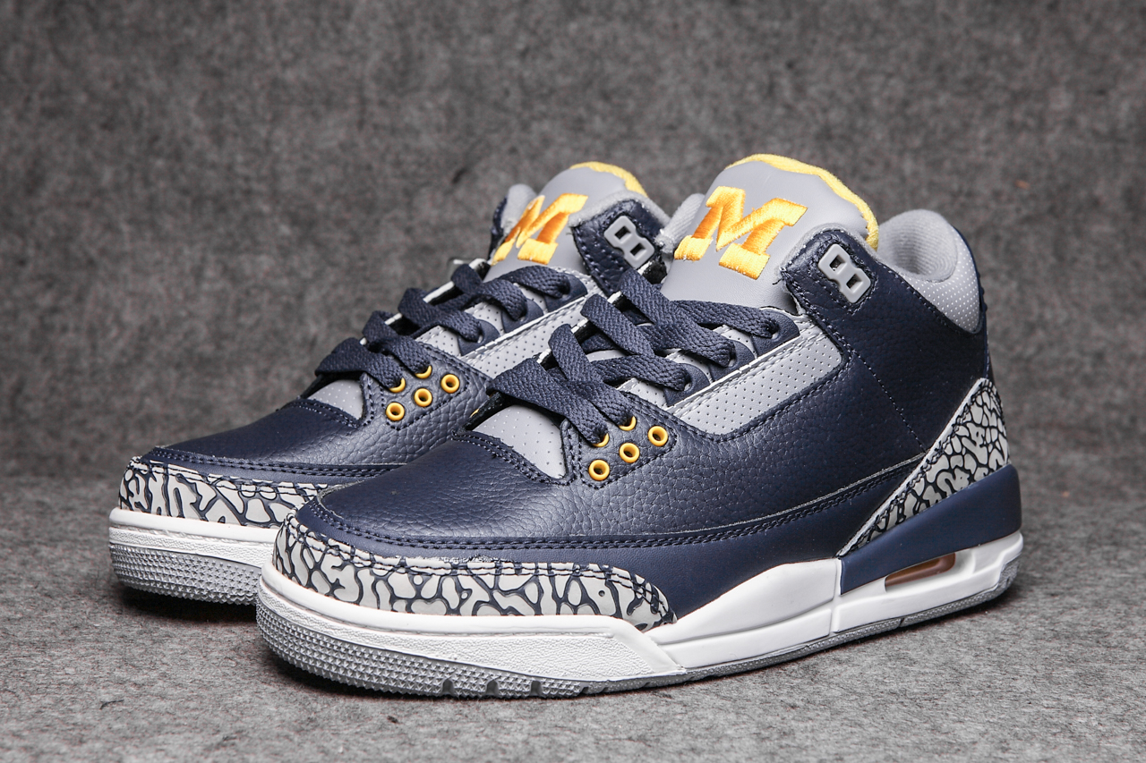 Air Jordan 3 Michigan Blue Grey Yellow Shoes - Click Image to Close